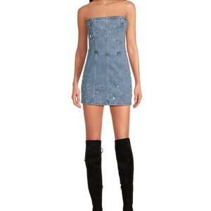 Blue Strapless Denim Dress